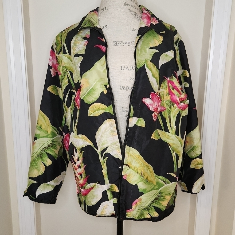 Silk Tropical Beaded Blazer Jacket